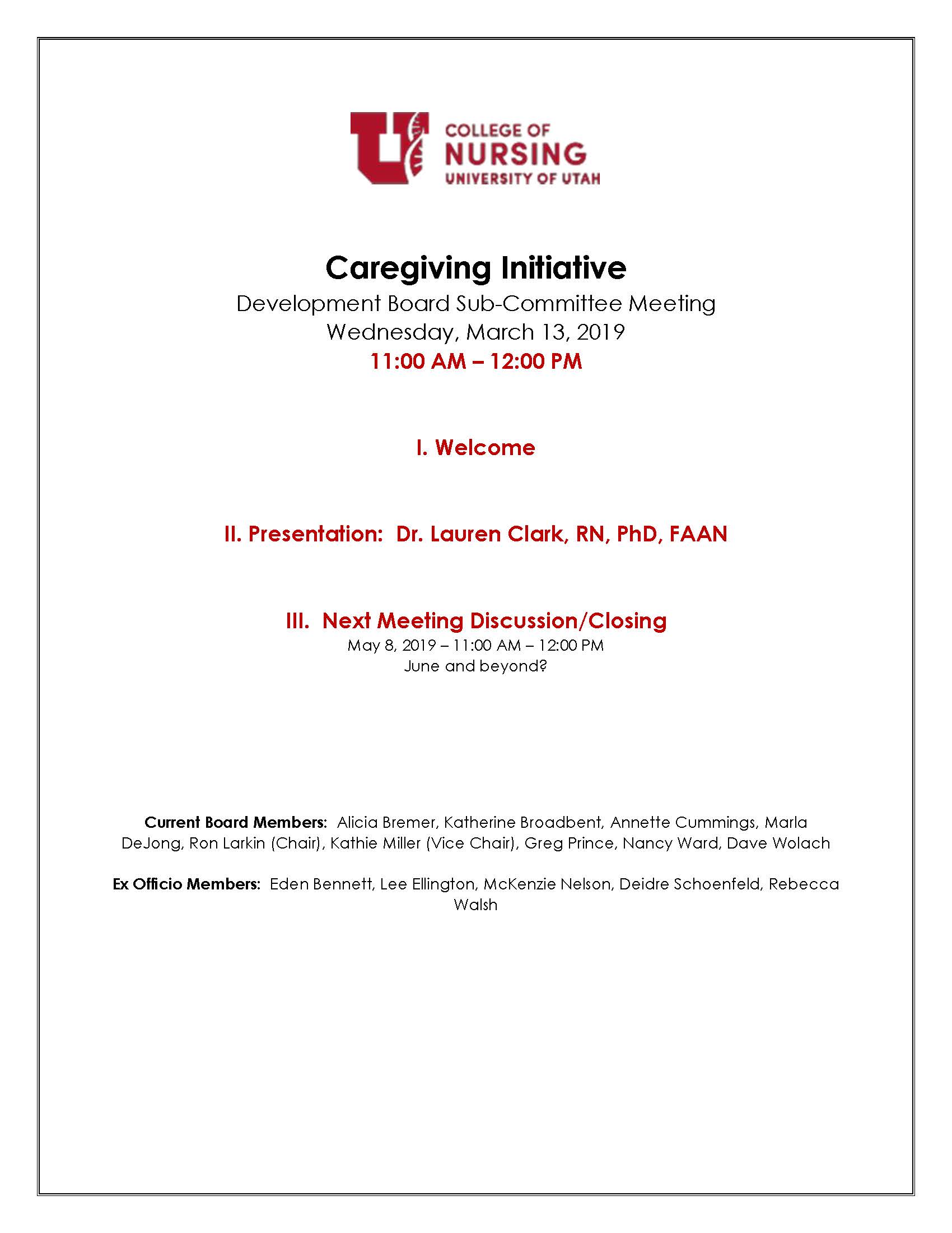 Caregiving Initiative Development Board Meeting March 2019