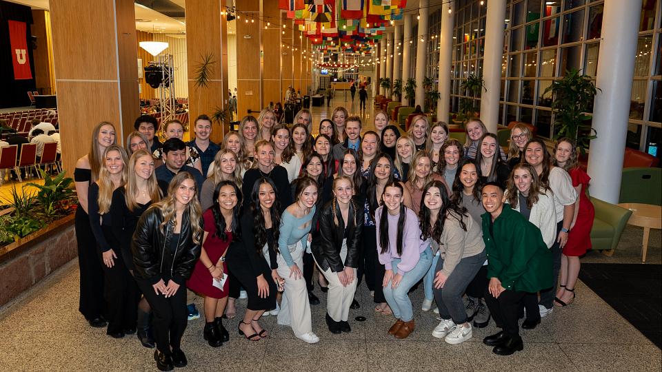 Students admitted to the college of nursing pose for a large group photo